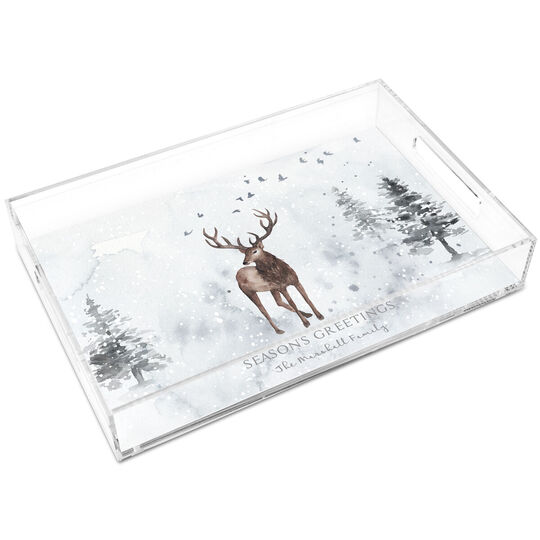 Snowy Deer Lucite Tray